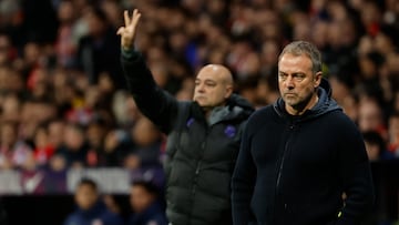MADRID, 12/02/2026.- El entrenador del Barcelona Hans-Dieter Flick durante el partido de ida de la semifinales de la Copa del Rey que Atlético de Madrid y FC Barcelona disputan este jueves en el estadio Metropolitano, en Madrid. EFE/Mariscal