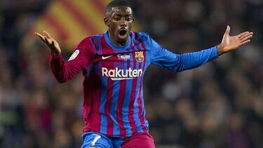 BARCELONA, SPAIN - DECEMBER 18: Ousmane Dembele of FC Barcelona reac during the LaLiga Santander match between FC Barcelona and Elche CF at Camp Nou on December 18, 2021 in Barcelona, Spain. (Photo by Pedro Salado/Quality Sport Images/Getty Images)
PUBLI