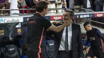 Valverde se saluda con Lopetegui antes del Bar&ccedil;a-Sevilla.