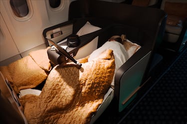 The airline that offers only business class makes its first flight three years later