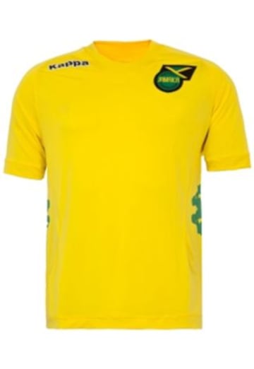 Jamaica vendrá a Copa América con una camiseta tradicional amarilla con algunos detalles verdes, marca Kappa.