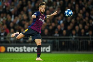 Ivan Rakitic of FC Barcelona scores a goal to make it 0-2 against Spurs.