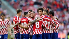 Los jugadores del Atlético celebran un gol ante el Almería.