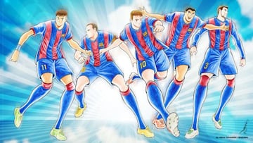 El dibujo que Yoichi Takahashi ha hecho de los jugadores del F.C. Barcelona Neymar, Iniesta, Messi, Luis Su&aacute;rez y Piqu&eacute;