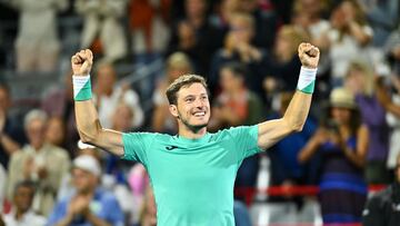 MONTREAL, QUEBEC - AUGUST 13: Pablo Carreno Busta of Spain celebrates his victory against Daniel Evans of Great Britain in the semifinals during Day 8 of the National Bank Open at Stade IGA on August 13, 2022 in Montreal, Canada. Minas Panagiotakis/Getty Images/AFP
== FOR NEWSPAPERS, INTERNET, TELCOS & TELEVISION USE ONLY ==