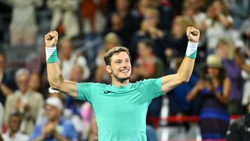 MONTREAL, QUEBEC - AUGUST 13: Pablo Carreno Busta of Spain celebrates his victory against Daniel Evans of Great Britain in the semifinals during Day 8 of the National Bank Open at Stade IGA on August 13, 2022 in Montreal, Canada.   Minas Panagiotakis/Getty Images/AFP
== FOR NEWSPAPERS, INTERNET, TELCOS & TELEVISION USE ONLY ==