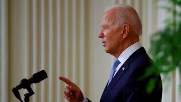 US President Joe Biden delivers remarks on Afghanistan during a speech in the State Dining Room at the White House on August 31.