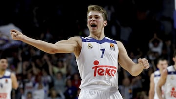 El escolta esloveno del Real Madrid, Luka Doncic, durante el partido de la jornada décimo primera de la fase regular de la Euroliga que Real Madrid y Zalgiris Kaunas juegan esta noche en el Palacio de los Deportes de la Comunidad de Madrid.