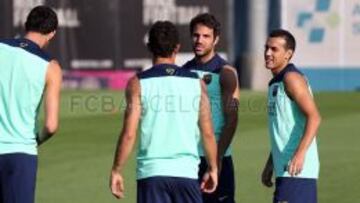 Cesc empieza a trabajar con el grupo; Messi se ejercita aparte