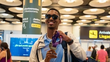 Jordan Díaz, a su llegada a Madrid.