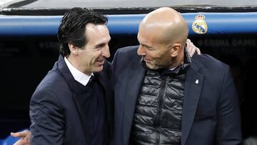 14/02/18 PARTIDO CHAMPIONS LEAGUE OCTAVOS IDA
 REAL MADRID - PSG PARIS SAINT GERMAIN 
 ZINEDINE ZIDANE SALUDO UNAI EMERY