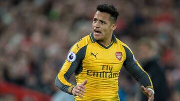 Arsenal&#039;s Alexis Sanchez in action during the English Premier League soccer match between Liverpool and Arsenal at Anfield