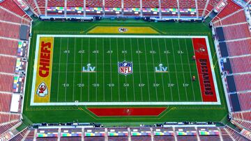 TAMPA, FLORIDA - 31 DE ENERO: Una vista a&eacute;rea del Estadio Raymond James antes del Super Bowl LV el 31 de enero de 2021 en Tampa, Florida.