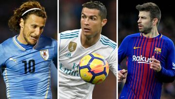 Diego Forlán, Cristiano Ronaldo y Gerard Piqué.