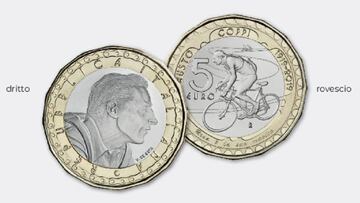 Moneda que rendirá homenaje a Fausto Coppi en Italia.