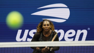 Serena Williams in action during her first round match against Montenegro's Danka Kovinic.