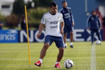 Primer plano del entrenamiento de la Selección Argentina