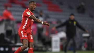 Bayern Munich&#039;s Austrian defender David Alaba gestures during the German first division Bundesliga football match between FC Bayern Munich and BVB Borussia Dortmund in Munich, southern Germany, on March 6, 2021. (Photo by ANDREAS GEBERT / POOL / AFP)