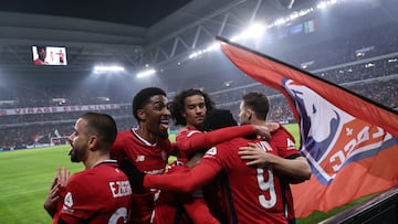 Jonathan David celebra su gol ante el Lille.