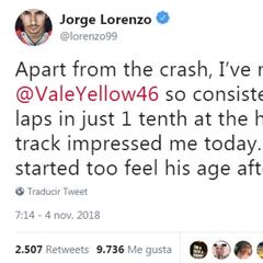 Lorenzo alaba a Rossi: "Nunca lo había visto tan consistente"