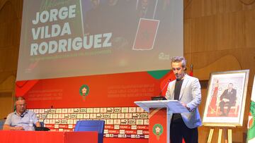 Jorge Vilda, durante su presentaci¨®n como seleccionador de Marruecos. (FRMF)