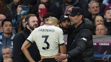 BIRMINGHAM, ENGLAND - MAY 10:  (THE SUN OUT,THE SUN ON SUNDAY OUT) Fabinho of Liverpool goes off  during the Premier League match between Aston Villa and Liverpool at Villa Park on May 10, 2022 in Birmingham, England. (Photo by John Powell/Liverpool FC via Getty Images)