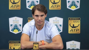 RAFAEL NADAL (ESP) at press conference announcing his with draw during the Rolex Paris Masters Paris 2018 Tennis match on October 31th, 2018 at AccorHotels Arena (Bercy) in Paris, France - *** Local Caption *** .