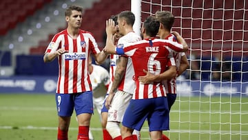Morata, Koke y Llorente celebran un gol del Atlético.