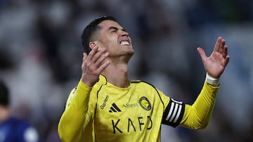 Soccer Football - Saudi Pro League - Al Fateh v Al Nassr - Prince Abdullah bin Jalawi Stadium, Hofuf, Saudi Arabia - February 14, 2026 Al Nassr's Cristiano Ronaldo reacts REUTERS/Hamad I Mohammed