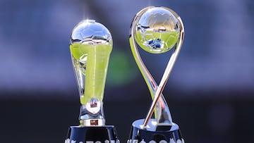 (L-R), Champion Trophy and Champion of Champions Trophy The Champ during the game Pachuca vs Atlas, corresponding to the second leg match of great Final, Torneo Clausura Grita Mexico C22 of the Liga BBVA MX, at Hidalgo Stadium, on May 29, 2022.
<br><br>
(I-D), Trofeo de Campeon y Trofeo Campeon de Campeones durante el partido Pachuca vs Atlas, correspondiente al partido de Vuelta de la Gran Final del Torneo Clausura Grita Mexico C22 de la Liga BBVA MX, en el Estadio Hidalgo, el 29 de Mayo de 2022.