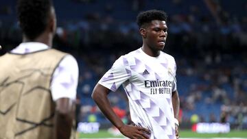 Soccer Football - Champions League - Group F - Real Madrid v RB Leipzig - Santiago Bernabeu, Madrid, Spain - September 14, 2022 Real Madrid's Aurelien Tchouameni during the warm up REUTERS/Violeta Santos Moura