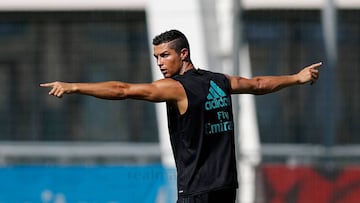 El portugués del Real Madrid, Cristiano Ronaldo, durante un entrenamiento.