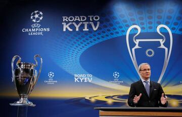 Champions League Quarter-Final Draw - Nyon, Switzerland - March 16, 2018 UEFA competitions director Giorgio Marchetti during the draw.