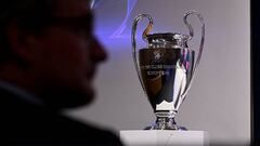 The UEFA Champions League trophy is pictured before the draw for the round of 16 of the 2022-2023 UEFA Champions League football tournament in Nyon on October 7, 2022. (Photo by Fabrice COFFRINI / AFP) (Photo by FABRICE COFFRINI/AFP via Getty Images)