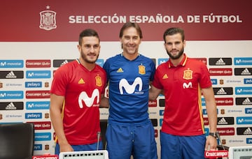 Koke, Julen Lopetegui y Koke en la rueda de prensa.