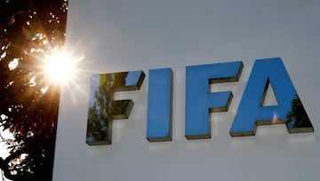 FILE PHOTO: The logo of FIFA is seen in front of its headquarters in Zurich, Switzerland September 26, 2017.   REUTERS/Arnd Wiegmann/File Photo