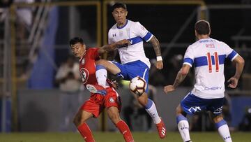 Futbol, Universidad Catlica vs Unin La Calera. Cuarta fecha, campeonato nacional 2019 El jugador de Universidad Catlica Valber Huerta, derecha, disputa el balon contra Walter Bou de Unin La Calera durante el partido de primera division en el estadio San Carlos de Apoquindo. Santiago, Chile. 09/03/2019 Felipe Zanca/Photosport Football, Universidad Catlica vs Union La Calera. 4th date, 2019 National Championship Universidad Catolica's player Valber Huerta, right , battles the ball against Walter Bou of Union La Calera during the first division match held at San Carlos de Apoquindo stadium in Santiago, Chile. 09/03/2019 Felipe Zanca/Photosport