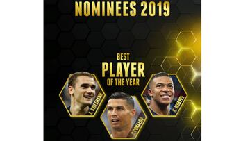 Antoine Griezmann, Cristiano Ronaldo y Kylian Mbapp&eacute;, finalistas de los Globe Soccer Awards 2019.