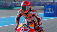 MotoGP - Spanish Grand Prix - Circuito de Jerez, Jerez, Spain - May 2, 2021 Repsol Honda&#039;s Marc Marquez during the warm up before the race REUTERS/Jon Nazca