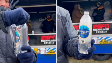 Packers fan opens water bottle to watch it freeze instantly in icy Green Bay weather