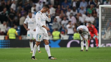 Soccer Football - Santander La Liga - Real Madrid vs Real Betis - Santiago Bernabeu, Madrid, Spain - September 20, 2017 Real Madrid’s Cristiano Ronaldo looks dejected after Real Betis scored their first goal REUTERS/Sergio Perez