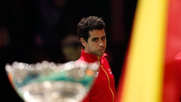 Tennis - Davis Cup - Final 8 - Final - Italy v Spain - SuperTennis Arena, Bologna, Italy - November 23, 2025 Spain's Jaume Munar looks dejected after losing the final REUTERS/Alessandro Garofalo