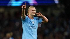 Manchester City's Erling Haaland celebrates scoring the second goal of the game during the UEFA Champions League Group G match at the Etihad Stadium, Manchester. Picture date: Wednesday October 5, 2022. (Photo by Nick Potts/PA Images via Getty Images)