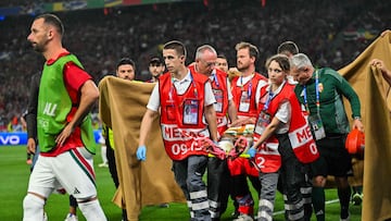 The Hungary player went down after a challenge in the second half.