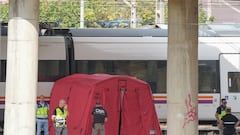 La policía y la UME junto a los dos trenes donde se ha localizado el cádaver, cerca de la estación de Santa Justa. A 16 de octubre de 2023, en Sevilla (Andalucía, España). La Policía Nacional ha confirmado la aparición de un cadáver, pendiente de identificación, entre dos vagones en la zona en la que se busca al joven cordobés Álvaro Prieto, desaparecido desde el pasado 12 de octubre cuando no logró coger el tren en la estación de Santa Justa con destino a Córdoba capital después de pasar el día anterior en Sevilla con unos amigos.
16 OCTUBRE 2023
María José López / Europa Press
16/10/2023