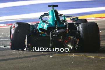 As¨ª ha quedado el Aston Martin de Lance Stroll tras el incidente.