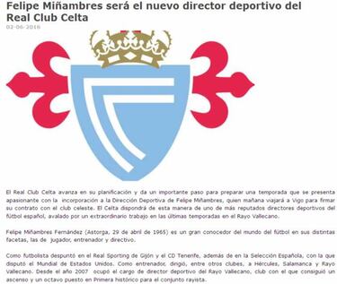 Oficial: Felipe Miñambres, nuevo director deportivo del Celta