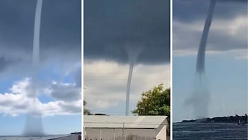 Turistas y residentes grabaron el momento exacto en que una tromba marina salió del cielo y se unió al mar en Playa de Carmen.