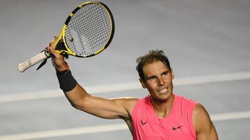 Spain&#039;s Rafael Nadal celebrates after winning against his compatriot Pablo Andujar (out of frame) during their Mexico ATP Open 500 men&#039;s singles tennis match in Acapulco, Guerrero State, Mexico on February 25, 2020. (Photo by PEDRO PARDO / AFP)