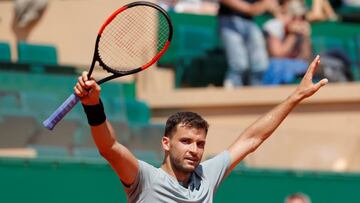 Grigor Dimitrov celebra su victoria ante David Goffin en los cuartos de final del Masters 1.000 de Montecarlo.